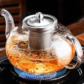 Glass Teapot Stovetop 40 OZ/1200ml, Borosilicate Clear Tea Kettle with Removable 18/8 Stainless Steel Infuser, Teapot Blooming and Loose Leaf Tea Maker Tea Brewer for Camping, Travel