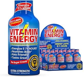Vitamin Energy B12 11,000% Extra Strength Energy Shot Açaí Pomegranate 12 Pack, 260mg Natural Caffeine, B12 & B6, Nootropic Focus, Vitality, Zero Sugar, Gluten-Free, Vegan, Kosher, 1.93 fl oz
