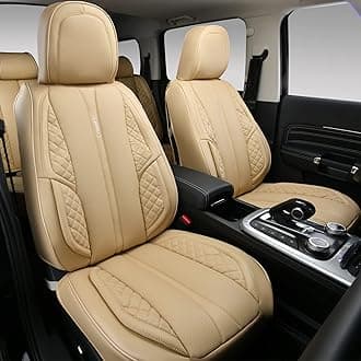 CAR PASS Nappa Leather Car Seat Covers Two Front Set Waterproof Protector Durable Cushioned,Universal Fit for Sedan SUV Pick-up Truck,Anti-Slip and Backseat(Beige)