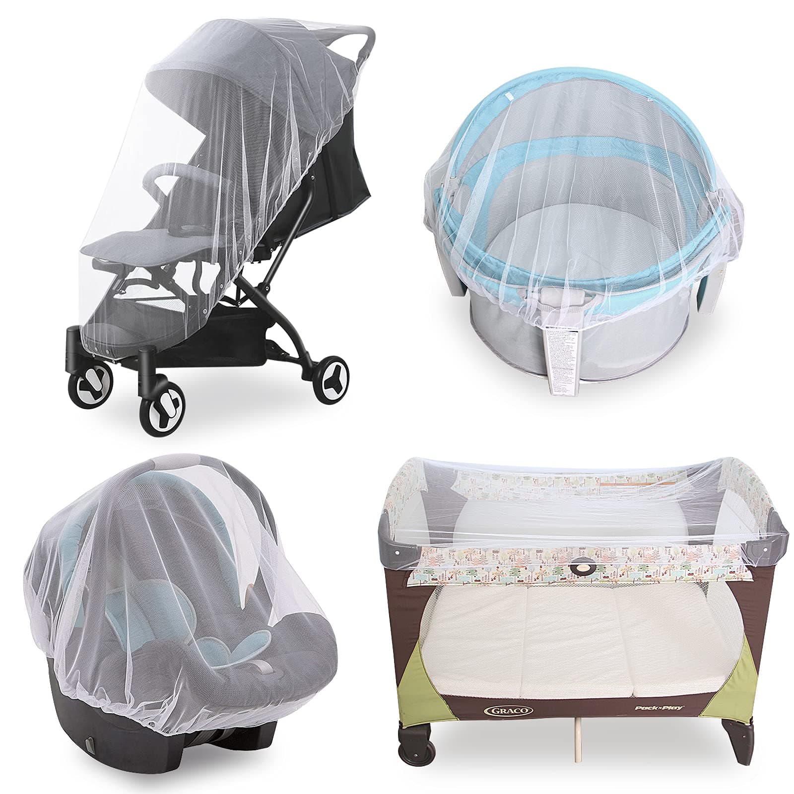 Baby Mosquito Net for Stroller, Reusable Bug Net for Stroller, Playards, Pack N Plays and Portable Mini Crib, Portable & Durable Baby Insect Netting, White