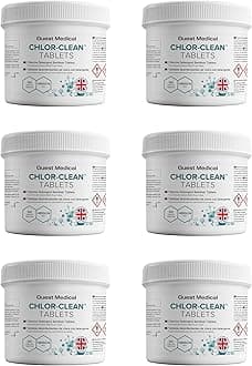 CHLOR-CLEAN Chlorine Detergent Sanitiser Tablets, 3.25g Tablets, 1.7g NaDCC per Tablet, 6 Tubs of 100 Tablets (6x100 Tablets)