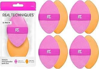 Miracle 2-In-1 Powder Puff, Dual-Sided Makeup Blending Puff, Reversible Elastic Band, Precision Makeup Sponge & Powder Puff, For Liquid, Cream & Powder Products, 4 Count