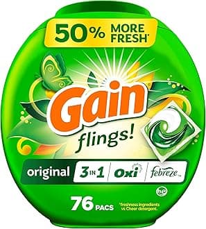 Gain Flings Laundry Detergent Pacs, 76 Count, Original Scent, with Odor Defense, concentrated laundry soap pacs