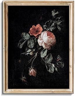 uniro Canvas Prints Art Vintage Decor Gothic Wall Art Moody Vintage Botanical Floral Canvas Prints Flower Pictures Dark Academia Decor Aestheti Rose Floral Paintings For Bedroom Bedroom Office (8" x