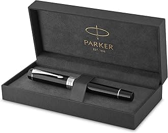 Parker Duofold Centennial Fountain Pen | Classic Black with Palladium Trim | Fine Solid Gold Nib | Black Ink and Convertor | Premium Gift Box