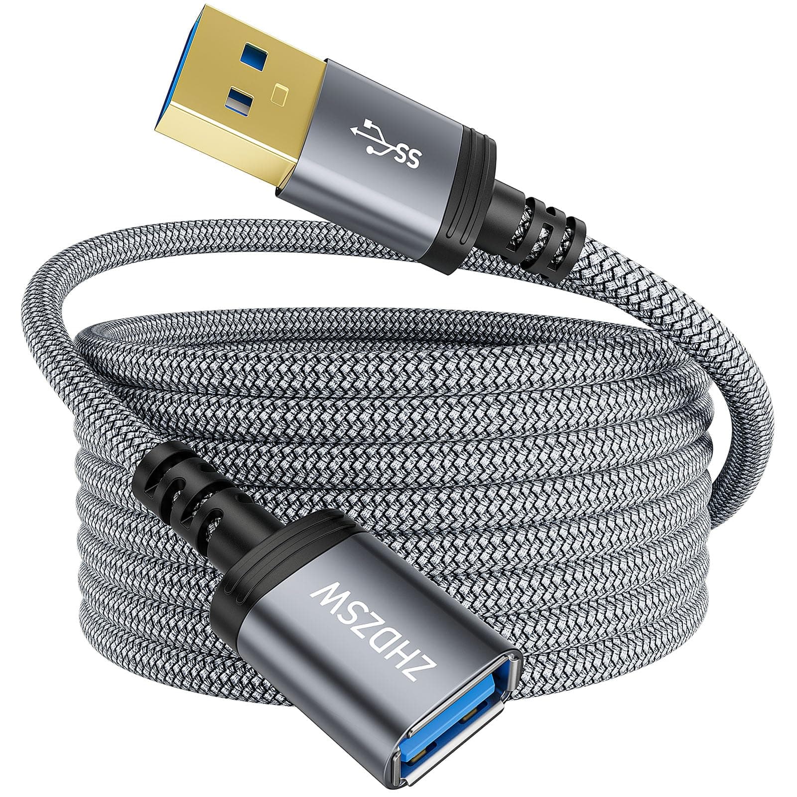 USB3.0 Extension Cable 3M, 5Gbps Type A Male to Female Extension Cable Braided Compatible with USB Keyboards, Mice, Xbox, Flash Drives, Hard Drives, Printers etc