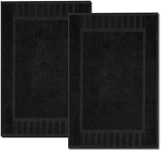 Luxury Bath Mat Floor Towel Set - Absorbent Cotton Hotel Spa Shower/Bathtub Mats [Not a Bathroom Rug] 22"x34" | 2 Pack | Black