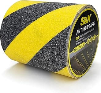 S&X Black/Yellow Anti Slip Tape, 6" x 33 FT, Heavy-Duty Grip Tape for Stairs Outdoor Waterproof Safety Non Skid Roll High Traction Non Slip Treads with Hard-Wearing Surface