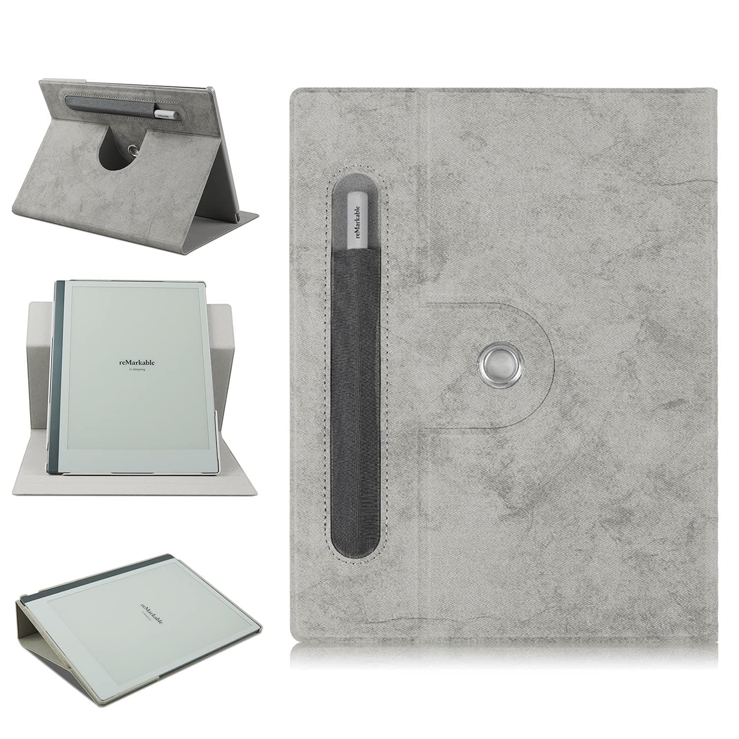 Rotation Case Compatible with Remarkable 2 Paper Tablet Protective Cover with Pen Holder and Stand Funktion,Gray