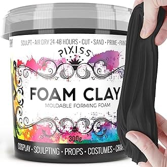 Pixiss Foam Clay Air Dry Foam Modeling Clay - Cosplay Soft Clay for Slime Add Ins, Molding Clay for Sculpting with Eva Foam - 300 Gram Black Air Dry Clay