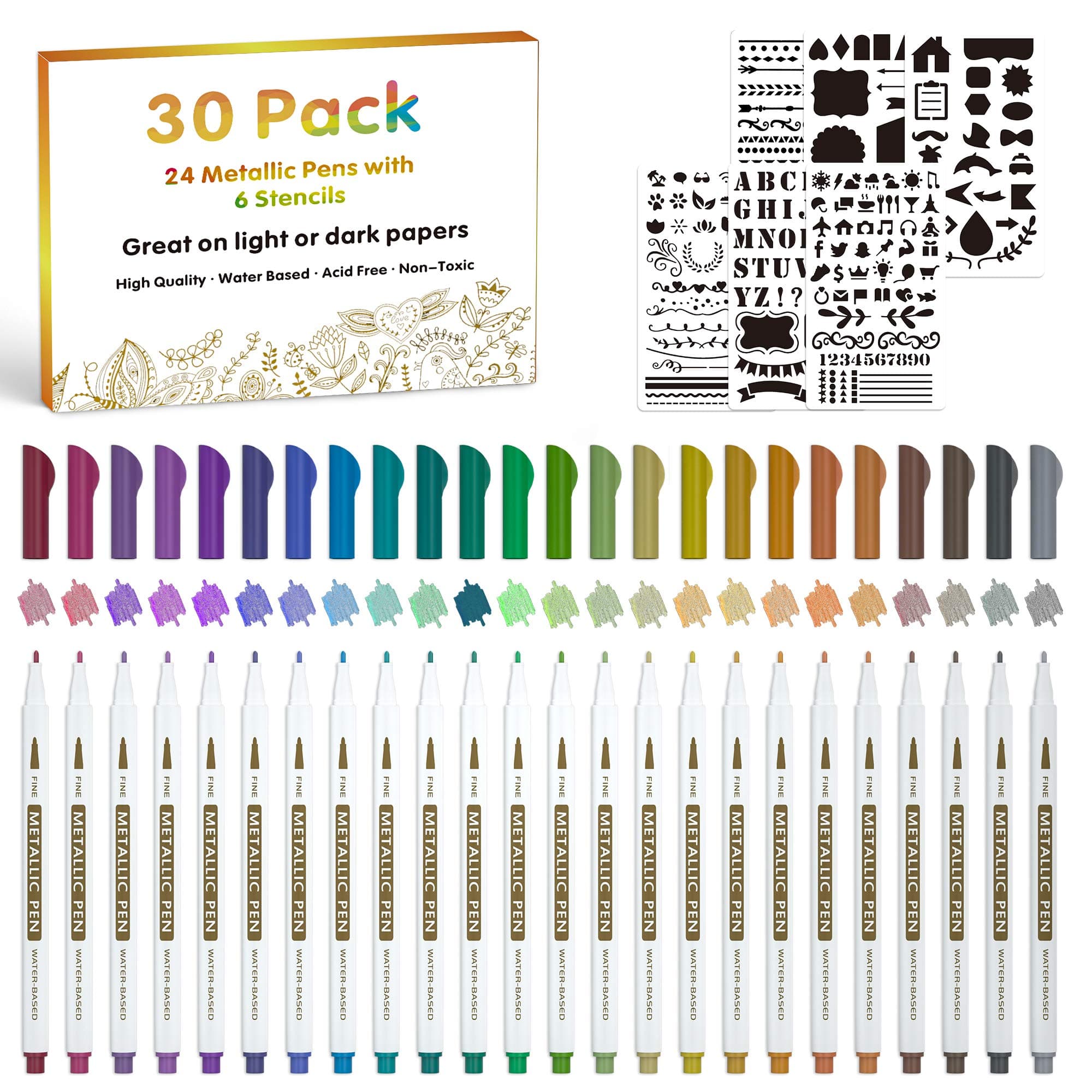 30 Pack Metallic Pens