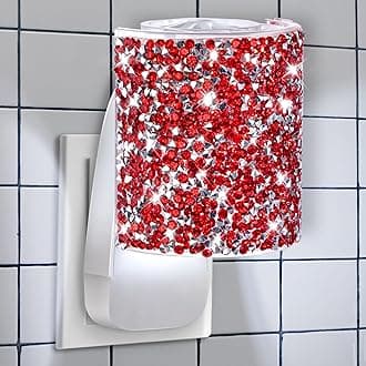 Wall Fragrance Plug in with Night Light, Compatible with Bath & Body Works WallFlower Fragrance, Wall Plug Essential Oil Diffuser with Nightlight for Home, Office, Round Rhinestone (Red)