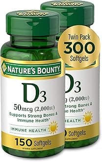 Nature's Bounty Vitamin D3, Supports Immune System and Bone Health, 50mcg, 150 Softgels (Pack of 2)