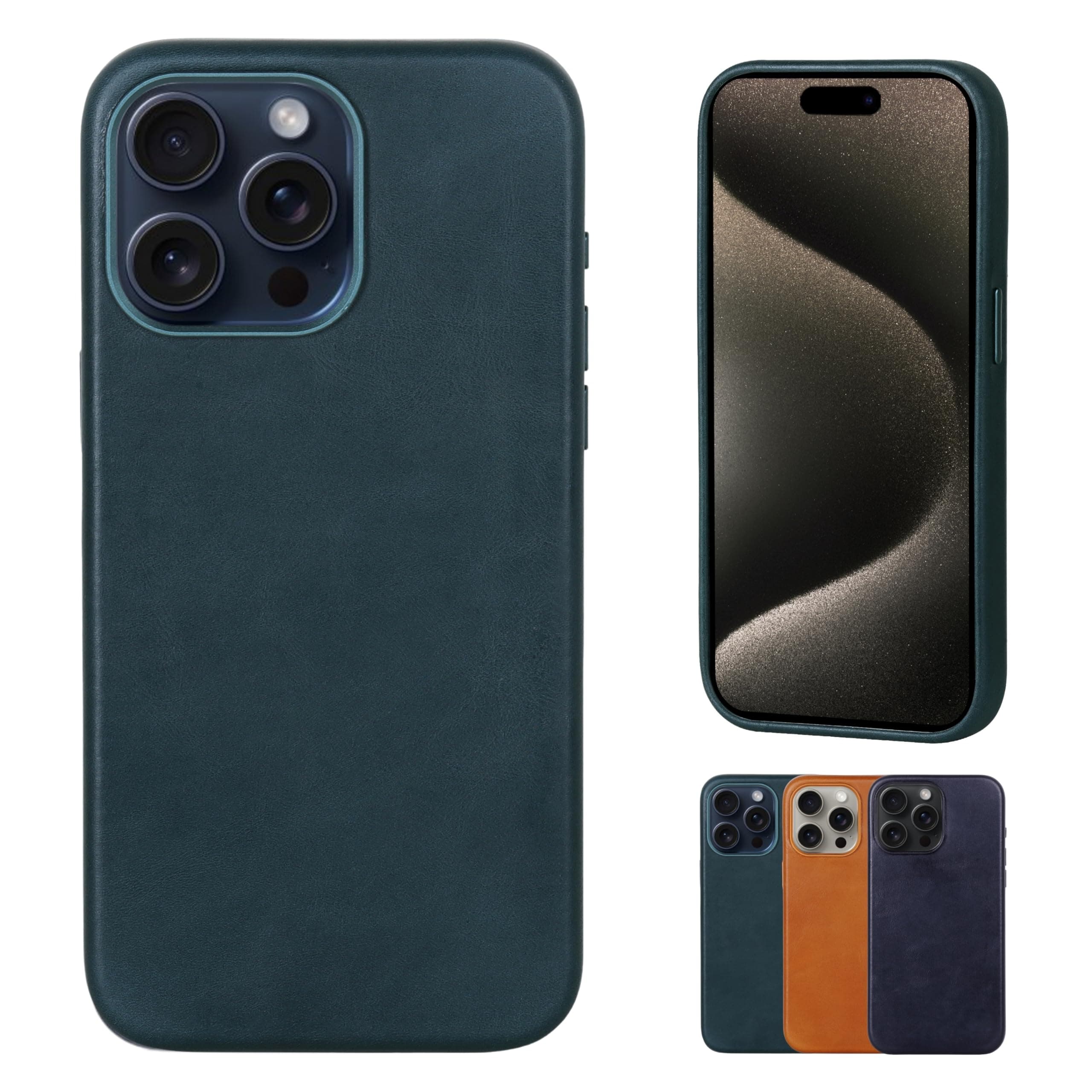 Arabian Oryx iPhone 15 Pro Max Leather case compatible with Magsafe Wireless Charging, Top Grain Leather, Shockproof cover, Scratchproof, Slim fit Ultra thin, Fall Protection (Blue)