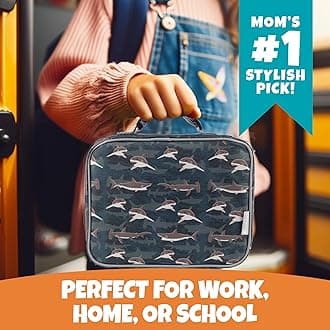 Bentology Lunch Box for Girls - Kids Insulated, Durable Lunchbox Tote Bag Fits Bento Boxes, Containers, Jars & Bottles, Reusable Back to School Lunch Sleeve Keeps Food Hotter or Colder Longer- Shark