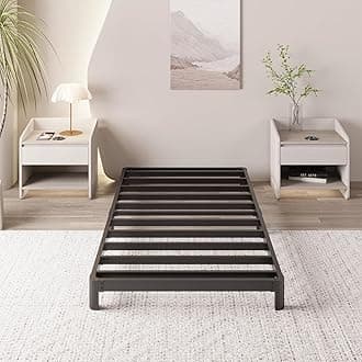 4 Inch Twin Bed Frame Low Profile No Box Spring Needed, Heavy Duty Metal Twin Size Platform Bed Frame with Rounded Corner Legs, Easy Assembly, Noise Free, Black