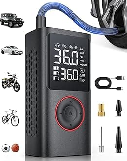Portable Tire Air Compressor, 150PSI Cordless Bike Pump, Car Motorcycle Bike Air Pump Balls with Pressure Gauge, LED Light and Accessories