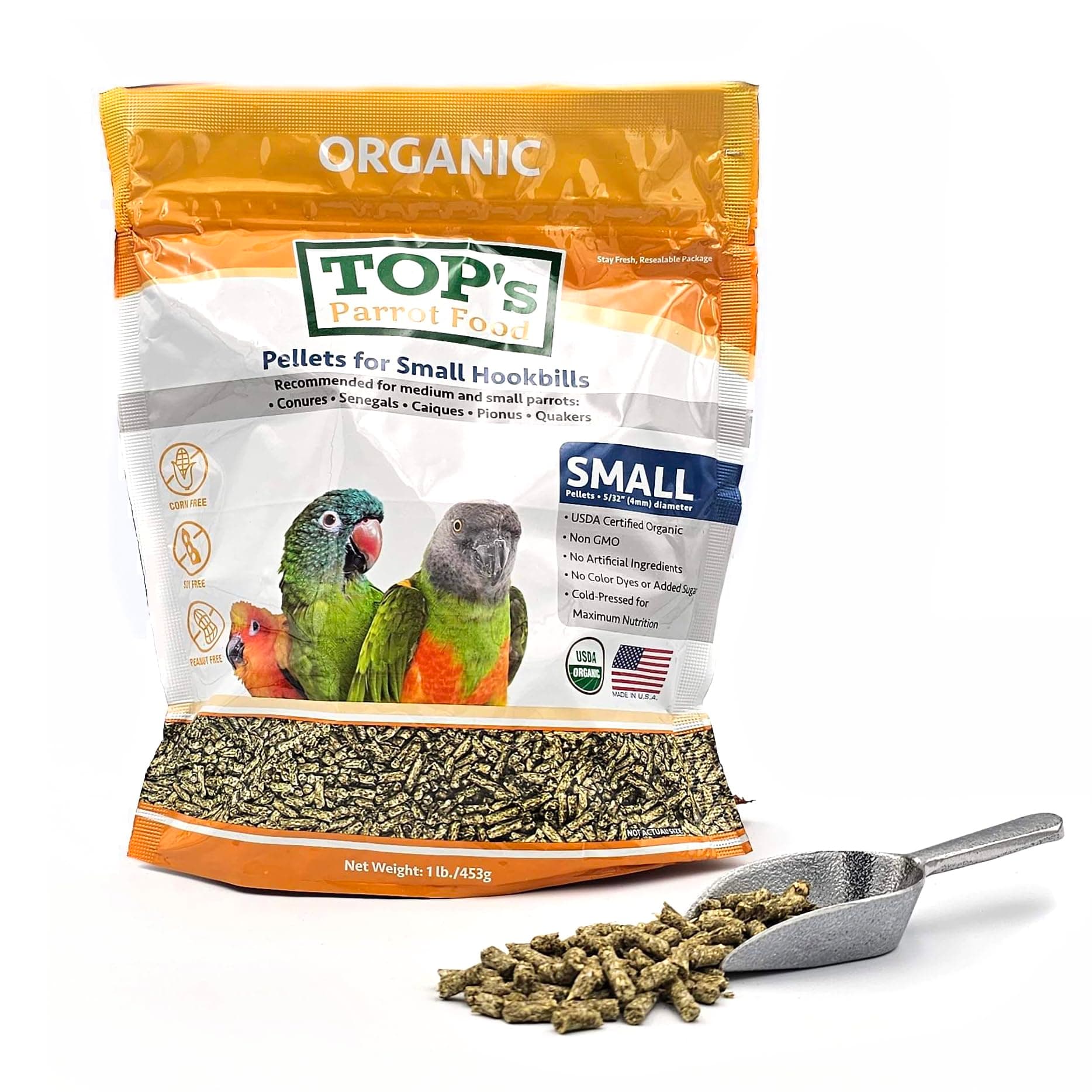 Bird Pellets for Small Hookbills - Non-GMO, Peanut Soy & Corn Free, USDA Organic Certified (1lb)