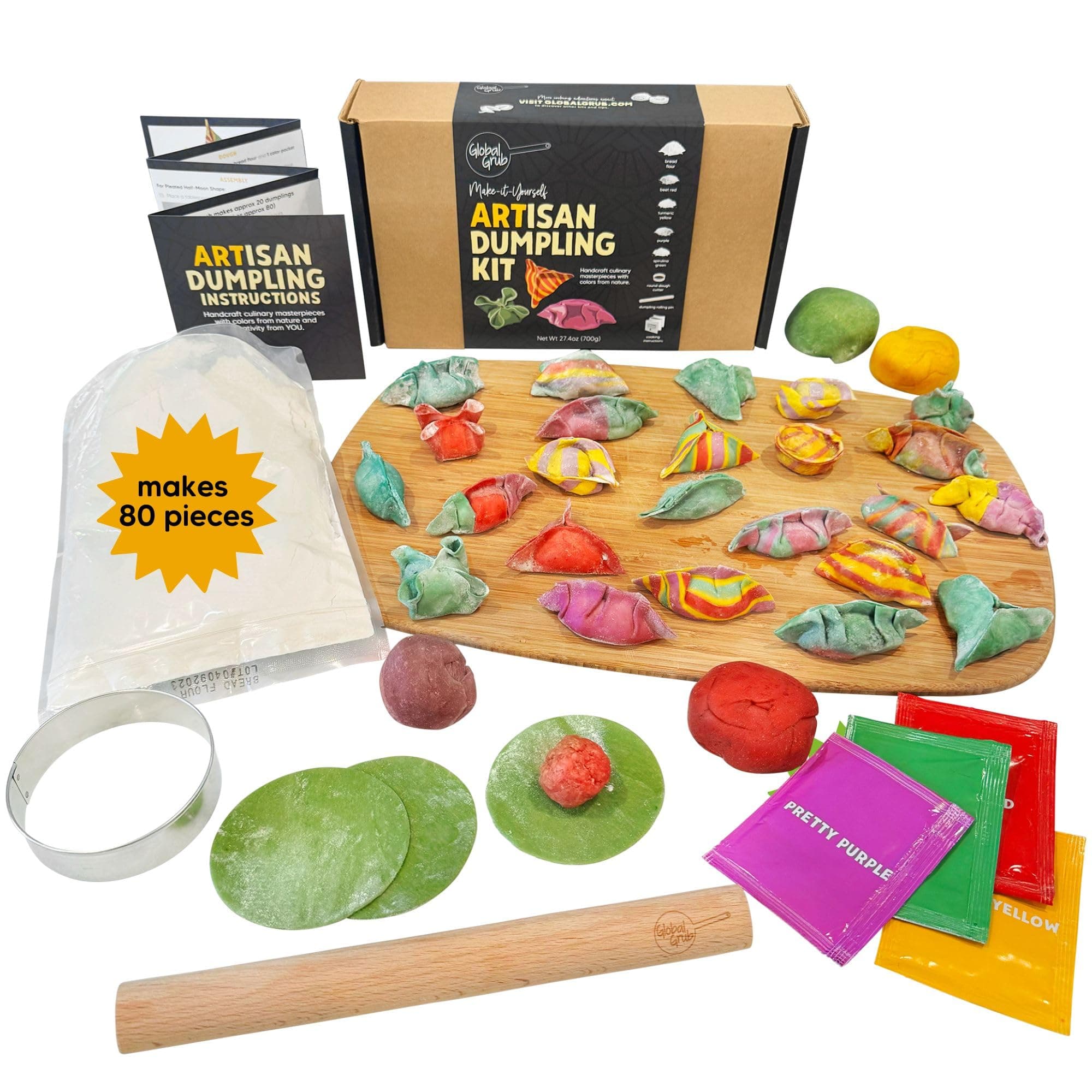 ARTisan Gourmet DIY Dumpling Kit with Ingredients, Dumpling Rolling Pin and Dumpling Cutter. Fun and Creative Cooking Kit Makes 80 Homemade Dumplings – Unique Cooking Gift