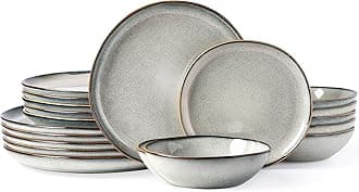 AmorArc Ceramic Dinnerware Sets,Handmade Reactive Glaze Stoneware Plates and Bowls Sets,Highly Scratch Resistant | Dishwasher & Microwave Safe Dishes Set,Service for 6 (18pc)