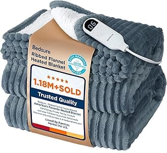 Bedsure GentleSoft Heated Blanket Throw - Soft Ribbed Flannel Electric Blanket, Heating with 6 Time Settings (Up to 10H), 6 Heat Settings & 8Hr Timer Auto Off, Gifts for Grandma (50x60 inches, Grey)