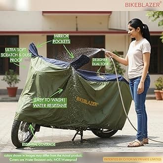 BIKEBLAZER Semi-Automatic Full Body Bike Cover - Heavy Duty Device | Water Resistant | UV Protection | Dust Proof | Anti-Theft & Scratch Proof Cover, Compatible with All Royal Enfield Motorcycles AJ