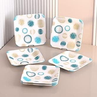 Castleite Bliss Melamine Quarter Plates Set of 6 - Size 7', Non Breakable, Square Designer Plate for Serving Snacks, Breakfast, Lunch or Dinner at Home, Kitchen, or Café, Stainless (Deja Blue)