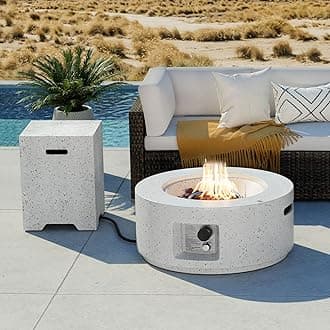 COSIEST 2-Piece Outdoor Propane Fire Pit Table Set w Tank Table, 28" Terrazzo Round Fire Table (Certified, 40,000 BTU) w 16" Tank Cover Side Table 20lb, Waterproof Cover for Garden, Pool, Backyard