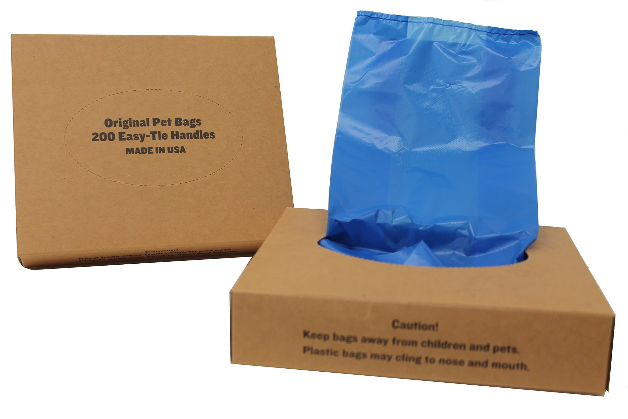 200 Black Easy Open & Easy-tie Handle 15" Strong Leak- Proof Poop Bags, Dog Waste Bags Made in USA (not on rolls) (Blue)