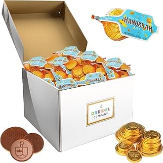 The Dreidel Company Hanukkah Chocolate Gelt Gold Coins In Mesh Bag, Belgian Milk Chocolate Coins, Kosher Certified Gelt (100 Mesh Bags)