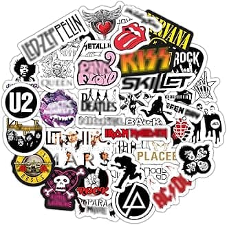 BulbaCraft Classic Rock Stickers, 36pcs Rock and Roll Stickers, R&R Band Decals, Classic R&R Gifts, Waterproof Decals, Guitar Emblems, Music Emblems, 50-70s Rockabilly, Gifts for Women & Men