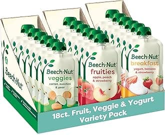 Baby & Toddler Food Favorite Flavors Pouches Variety Pack, Fruit Veggie and Whole Milk Yogurt Purees, Baby Pouch Puree Starter Pack, 3.5oz (18 Pack)