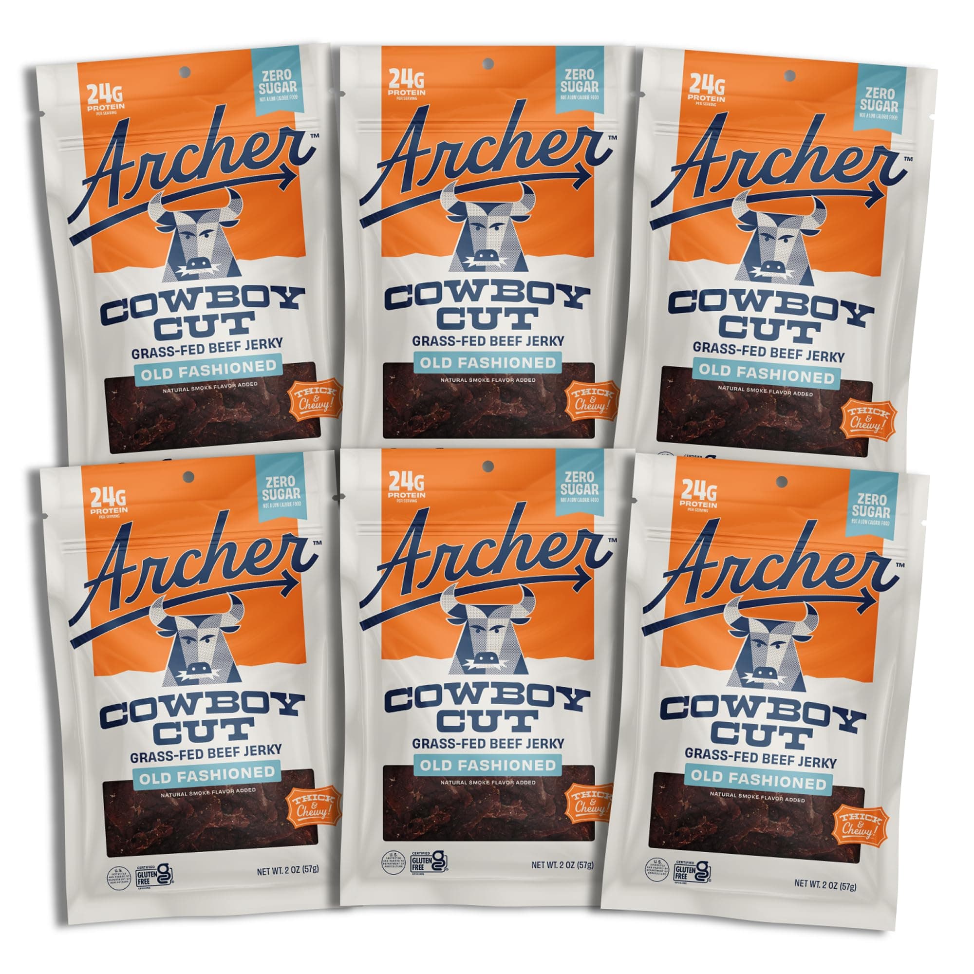 Archer Jerky Grass Fed Beef Jerky - Zero Sugar Beef Snack, Meat Snack Pack, Bulk, Individual Packs, Gluten Free, Paleo Friendly - Classic Flavor - 2 oz (Pack of 6)