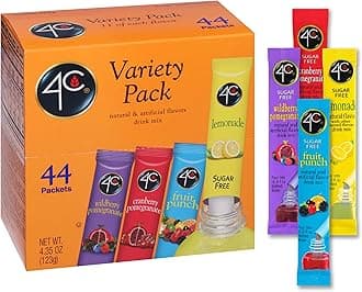 Powder Drink Mix Packets, PSD Variety 1 Pack, 44 Count, Singles Stix On the Go, Refreshing Sugar Free Water Flavorings (11 Each Wild Berry Pomegranate, Cranberry-Pomegranate, Fruit Punch, Lemonade)