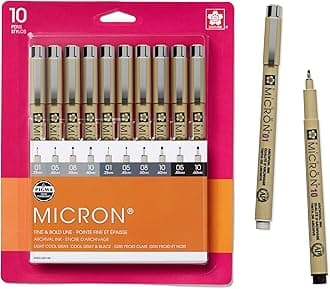SAKURA Pigma Micron Fineliner Pens - Archival Black and Gray Ink Pens - Mix Point Sizes - 1 Count Pack of 10