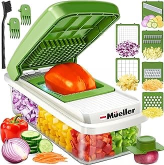 Vegetable Chopper 9 Blade, Mandoline Slicer, Food Veggie Chopper, Cheese Grater, Onion Vegetable Cutter with Container, Dicer, Kitchen Gadgets & Essentials, White Sand/Green