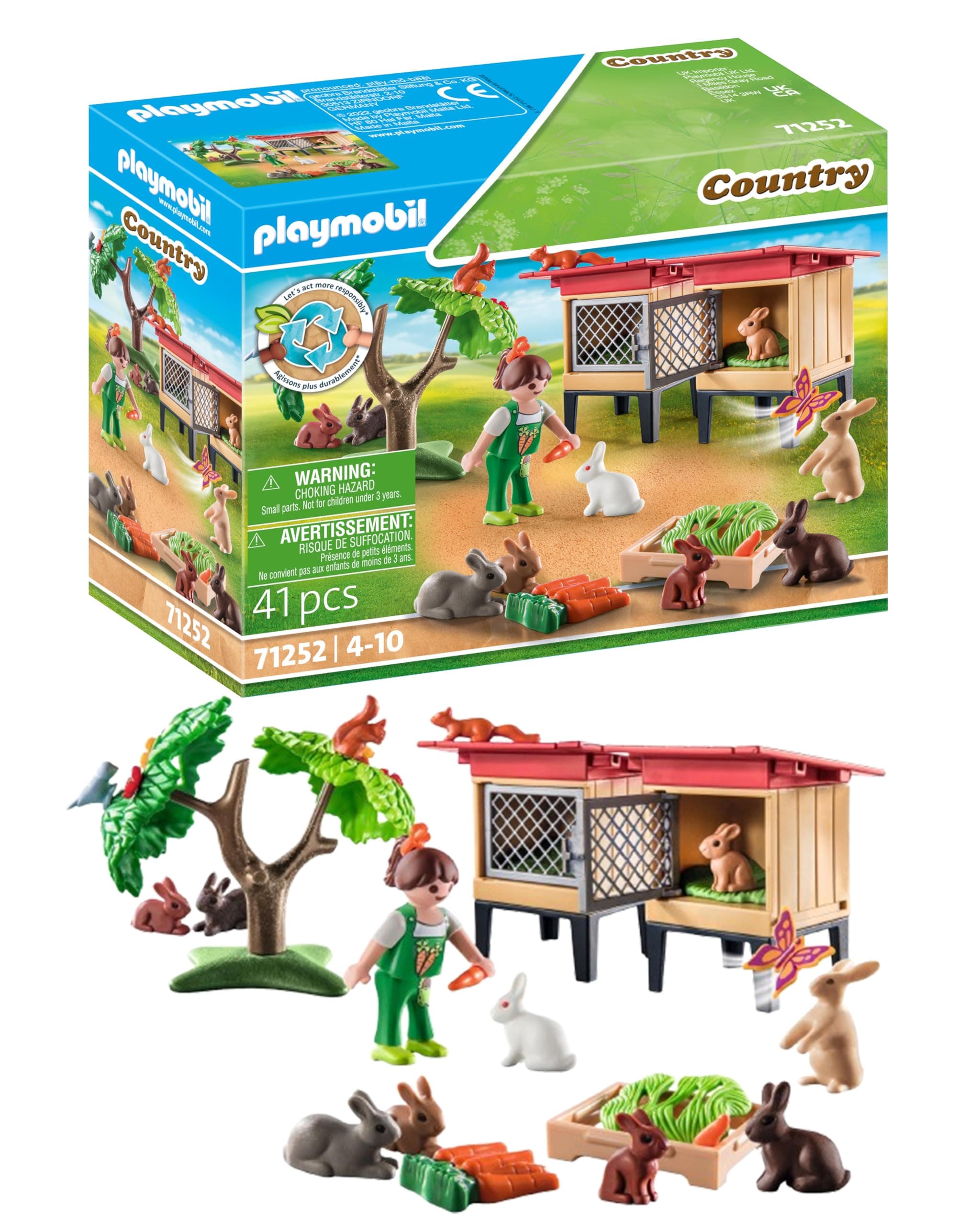 71252 Country Rabbit hutch, Animals for the organic farm, Sustainable toys for children ages 4+