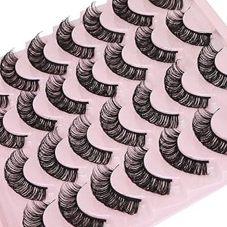 Newcally Russian Strip Lashes Mink DD Curl Wispy Fluffy False Eyelashes Natural Thick Volume Faux Mink Eye Lashes Pack Reusable Handmade Like Fake Lashes Extension 14 Pairs Black