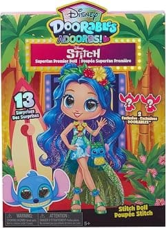 Disney Doorables ADOORBS Deluxe Stitch Superfan Doll – 5.5" Poseable Disney Stitch Fashion Doll with Mini Figures & Accessories, Easter Basket Stuffer