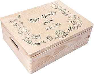 Creative DecoPersonalised Birthday Gift | Gifts for Women, Men, Girls or Boys | Unique Wish Text Custom Gift Box | Customised Wooden Storage Box with Hinged Lid | Perfect as a Keepsake or Decoration