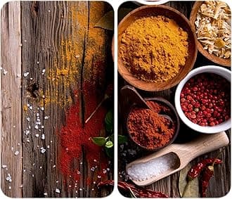 WENKO Protection plaque de cuisson, «Epices», plaque de protection induction, gazinière, vitrocéramique, verre trempé, Lot de 2, 30x52 cm