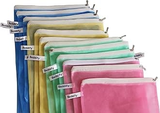 Sponsored Ad - Set of 9 Reusable Fridge Storage Bags for Vegetables and Fruits with Zipper Dual Layer Mesh Net Multipurpose Multi-Size Kitchen Storage Bags Organizer (Multi-Color)