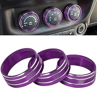 Audio Air Conditioning Button Cover Decoration Twist Switch Ring Trim for Jeep Wrangler JK JKU Patriot 2011-2018, Compass 11-16, Liberty 08-12, Dodge Challenger 08-14 Interior Accessories (Purple)