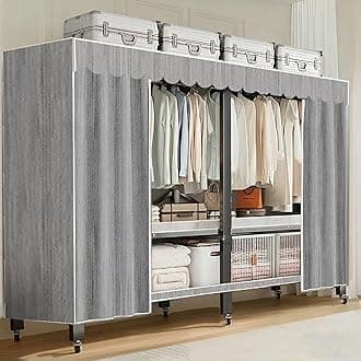 Heavy Duty Portable Closet with Cover Foldable Covered Clothes Rack for Hanging Clothes Armoire Wardrobe Closet System Freestanding Coat Storage Garment Racks (light gray（49.3in）)