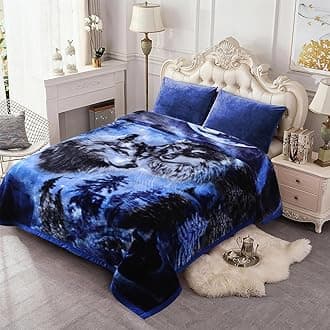 JMLKorean Style Mink Blanket King Size 85" x93", 10 Pounds Plush Fleece Blanket, 2 Ply A&B Printed, Silky Soft and Warm Raschel Bed Blanket for Winter,Wolves