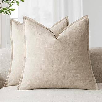Foindtower Pack of 2, Decorative Linen Soild Throw Pillow Covers Soft Accent Cushion Case Boho Farmhouse Neutral Pillowcase for Couch Sofa Bedroom Living Room Home Decor 26 x 26 Inch Natural Beige