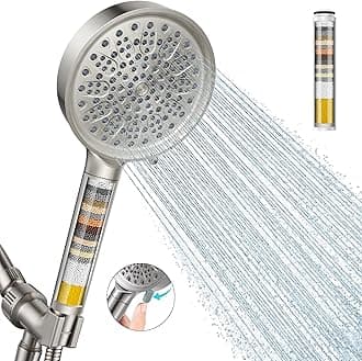 Cobbe Handheld Shower Head with Filter, 6 Spray Modes, Water Softener Filters - Remove Chlorine, Reduce Dry Skin - Brushed Nickel