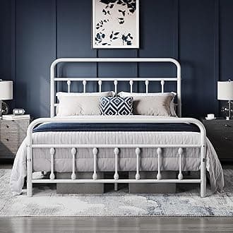 Yaheetech Classic Metal Platform Bed Frame Mattress Foundation with Victorian Style Iron-Art Headboard/Footboard/Under Bed Storage/No Box Spring Needed/Full Size White