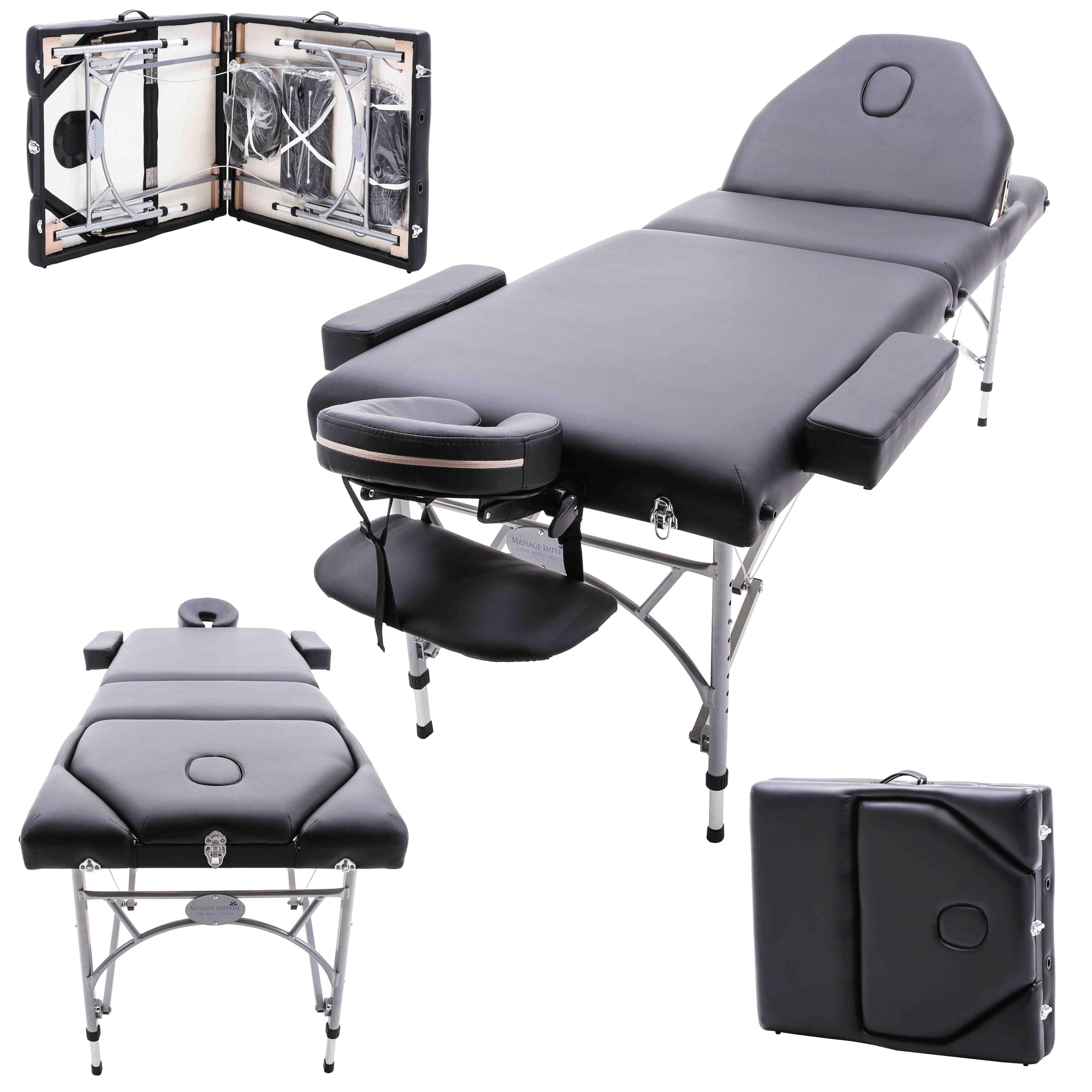 Caversham 7cm Padding Massage Table with Extra Stable Aluminium Reiki Frame and Adjustable Backrest (Black)