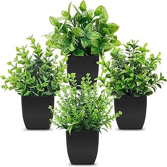 4 Pack Black Bathroom Decor Fake Plants Mini Artificial Greenery Potted Plants for Halloween Decor Indoor Office Table Room Farmhouse Decor
